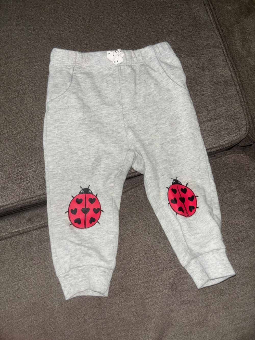 First Impressions Gray Sweatpants with Pink Ladybug Knees